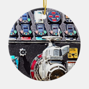 Colourful Gauges on Fire Engine Ceramic Tree Decoration