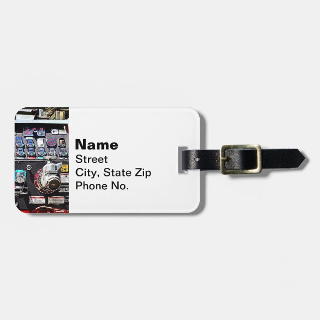 Colourful Gauges on Fire Engine Luggage Tag (Front Horizontal)