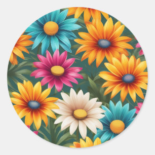 Colourful Gazania Summer Pattern Classic Round Sticker