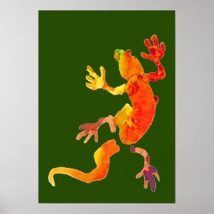 Colourful gecko eco green watercolor illustration poster