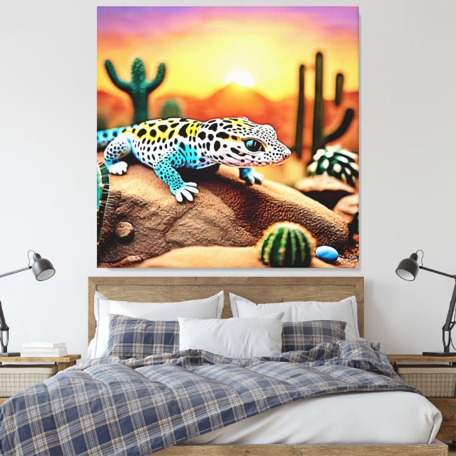 Colourful Gecko Rocks Design Canvas Print (Insitu(Bedroom))