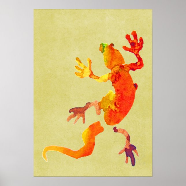 Colourful gecko  watercolor illustration poster (Front)