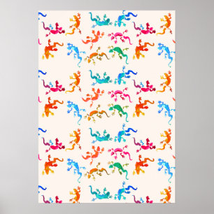 Colourful geckos nature cute illustration poster