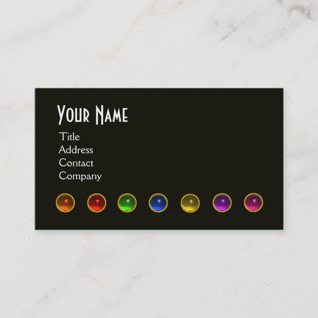 COLOURFUL GEM STONES BLACK  WHITE RED MONOGRAM, BUSINESS CARD (Front)