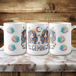 Colourful Gemini Astrology Zodiac Twin Girls Coffee Mug