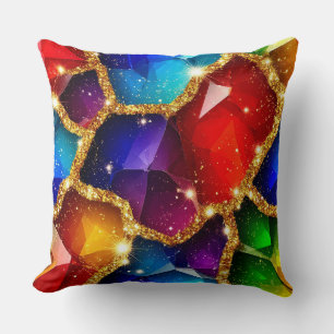 Colourful Gemstone Abstract With Gold Glitter Spar Cushion