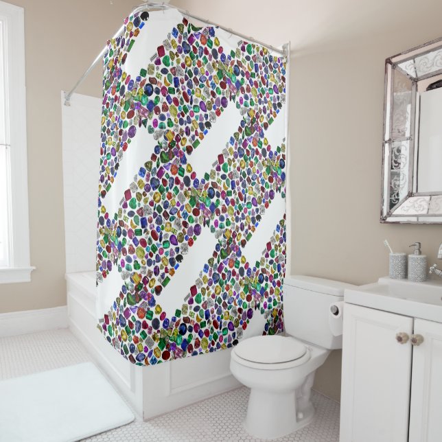 Colourful Gemstone & Diamond Pattern Shower Curtain (In Situ)