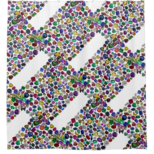 Colourful Gemstone & Diamond Pattern Shower Curtain (Front)