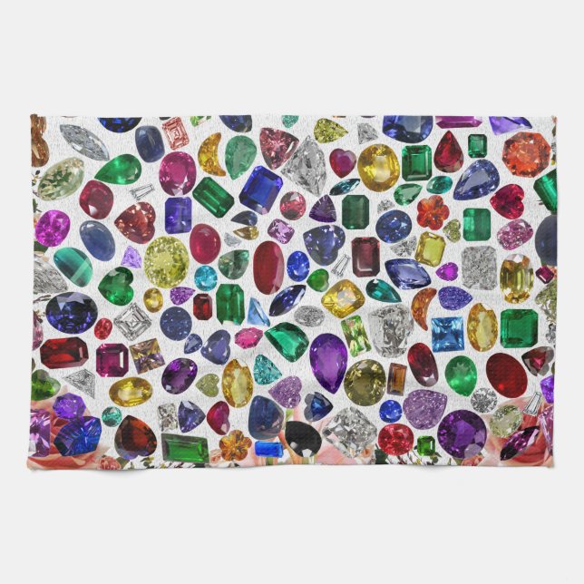 Colourful Gemstone & Diamond Pattern Tea Towel (Horizontal)