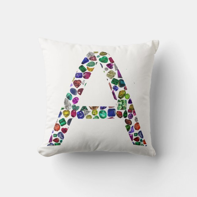 Colourful Gemstone Initial A Floral Pattern Cushion (Front)