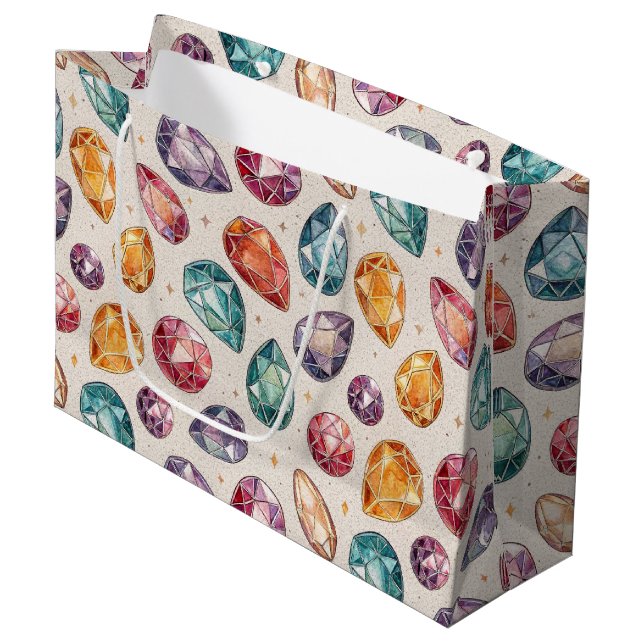 Colourful Gemstone Pattern (1) Large Gift Bag (Front Angled)