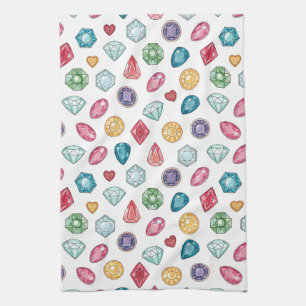 Colourful Gemstone Pattern (3) Tea Towel