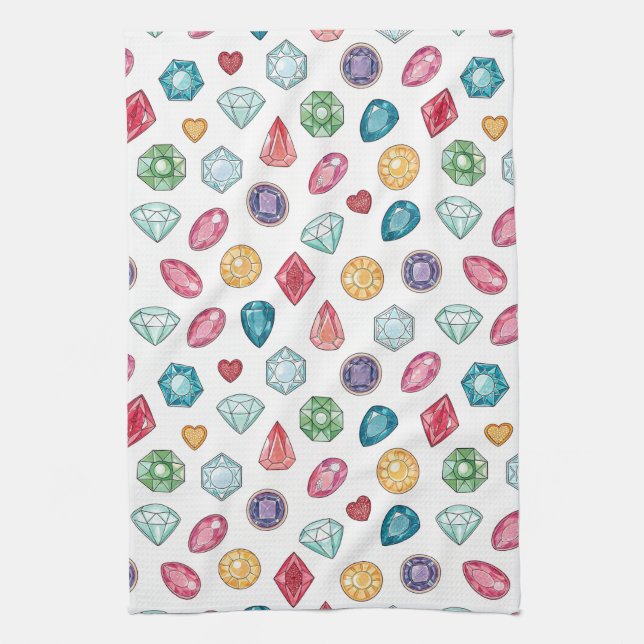 Colourful Gemstone Pattern (3) Tea Towel (Vertical)