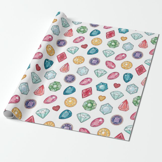 Colourful Gemstone Pattern (3) Wrapping Paper (Unrolled)