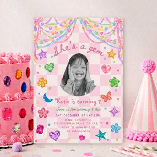 Colourful Gemstone She's A Gem Birthday Photo Invitation