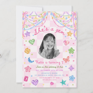 Colourful  Gemstone She's A Gem Birthday Photo Invitation