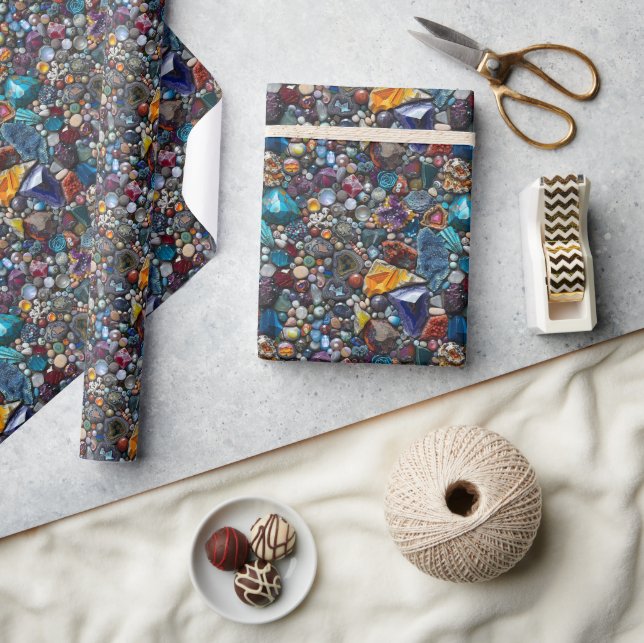 Colourful Gemstones and Mineral Intricate Pattern Wrapping Paper (Crafts)
