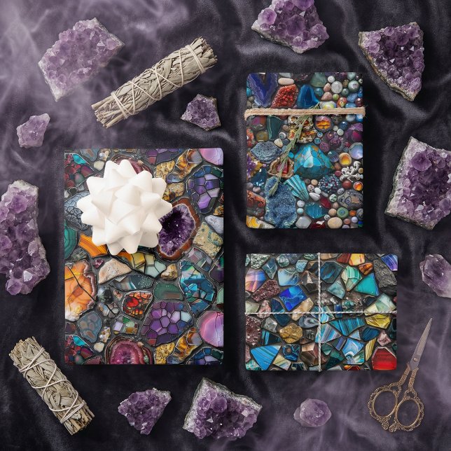 Colourful Gemstones and Mineral Intricate Pattern Wrapping Paper Sheet (Creator Uploaded)