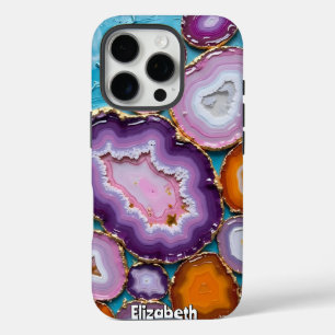 Colourful Geode Mosaic with Gold Accents iPhone 16 Pro Case