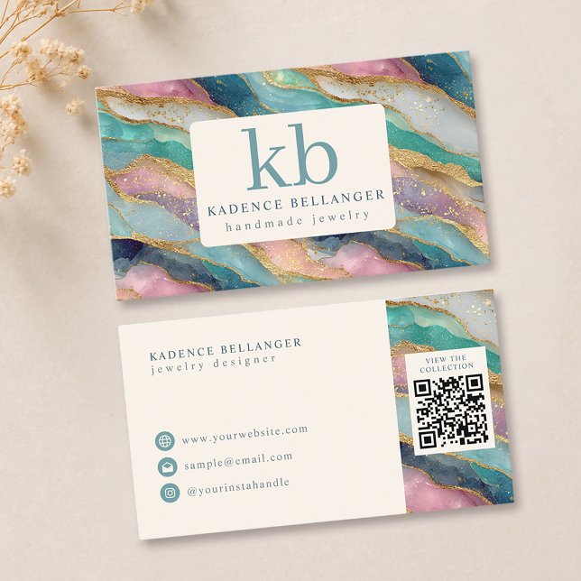 Colourful Geode Pattern Monogram Jewellery Designe Business Card (Creator Uploaded)