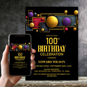 Colourful Geometric 100th Birthday Party Invitation