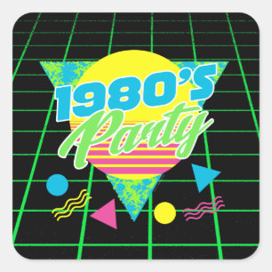 Colourful Geometric 1980s 80s Birthday Party Square Sticker