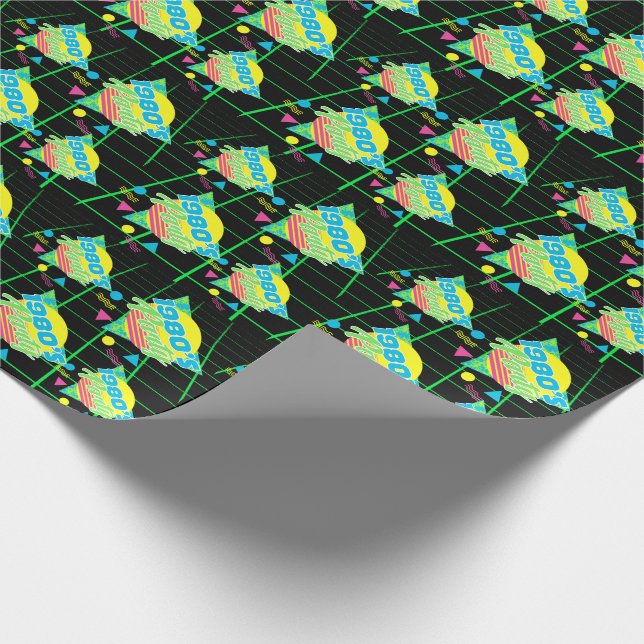 Colourful Geometric 1980s 80s Birthday Party Wrapping Paper (Corner)