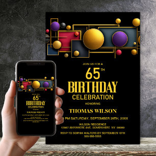 Colourful Geometric 65th Birthday Party Invitation