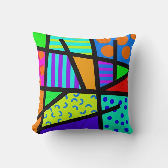 Colourful Geometric 80s Memphis Design Cushion (Front)