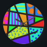 Colourful Geometric 80s Memphis Design Large Clock<br><div class="desc">Beautiful geometric patterned 80s Memphis design,  with bold colours and shapes,  stripes,  circles and swirls. Independently designed retro style multicoloured geometric patterned fashion.</div>