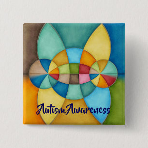 Colourful Geometric Abstract Autism Awareness 15 Cm Square Badge