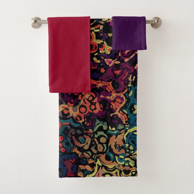 Colourful geometric abstract bath  towel set (Insitu)