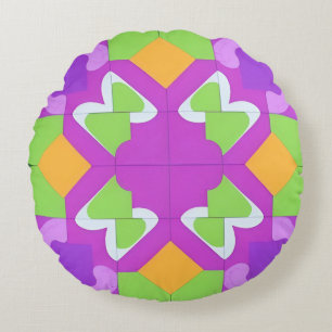 Colourful Geometric Abstract Design Round Cushion