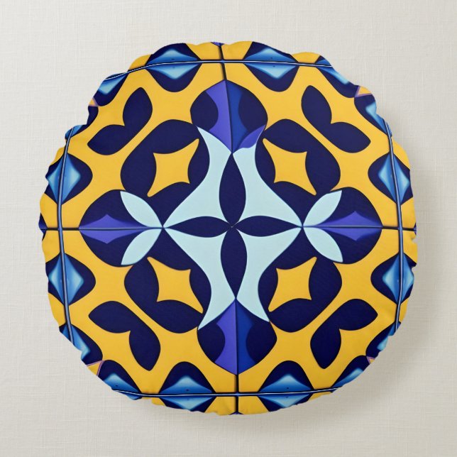 Colourful Geometric Abstract Design Round Cushion (Front)