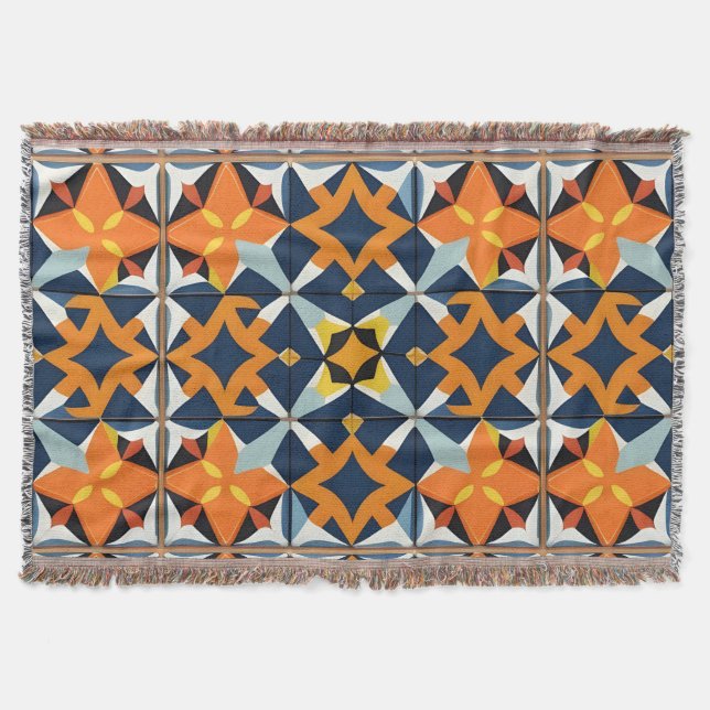 Colourful Geometric Abstract Design Throw Blanket (Front)