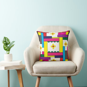 Colourful Geometric Abstract Floral Pattern Cushion