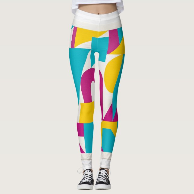 Colourful Geometric Abstract Modern Art Design Leggings (Front)