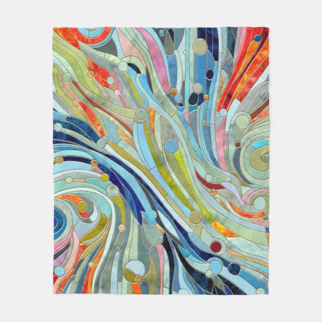 Colourful Geometric Abstract Mosaic Art Fleece Blanket (Front)