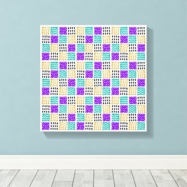 Colourful Geometric Abstract Squares Pattern Canvas Print (Insitu(Wood Floor))