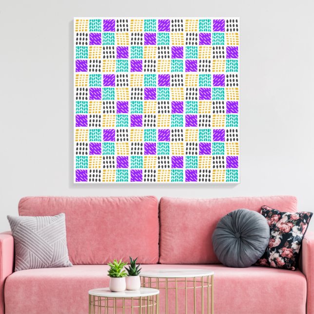 Colourful Geometric Abstract Squares Pattern Canvas Print (Insitu(LivingRoom))