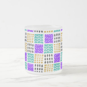 Colourful Geometric Abstract Squares Pattern Frosted Glass Coffee Mug