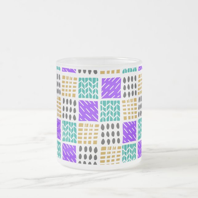Colourful Geometric Abstract Squares Pattern Frosted Glass Coffee Mug (Center)