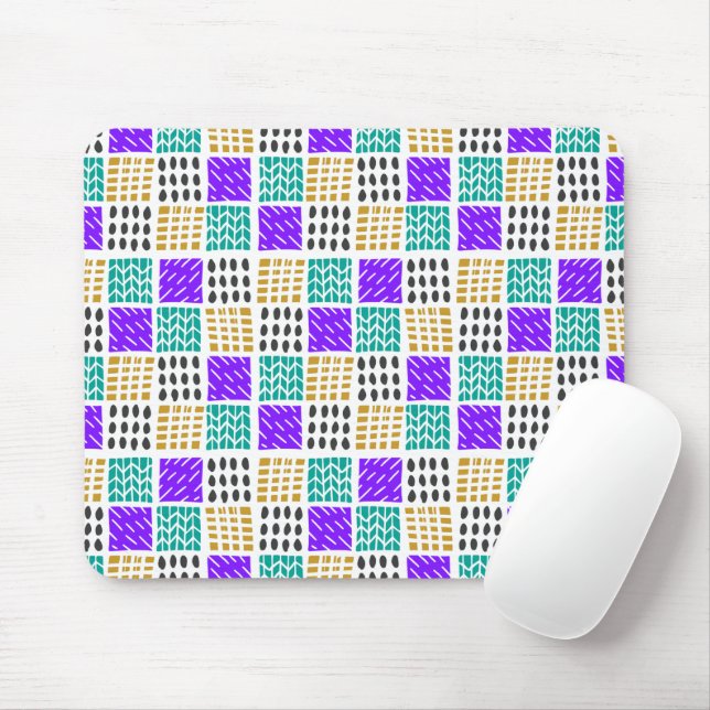 Colourful Geometric Abstract Squares Pattern Mouse Mat (With Mouse)