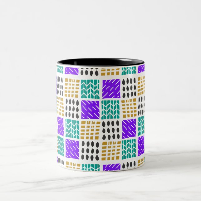 Colourful Geometric Abstract Squares Pattern Two-Tone Coffee Mug (Center)