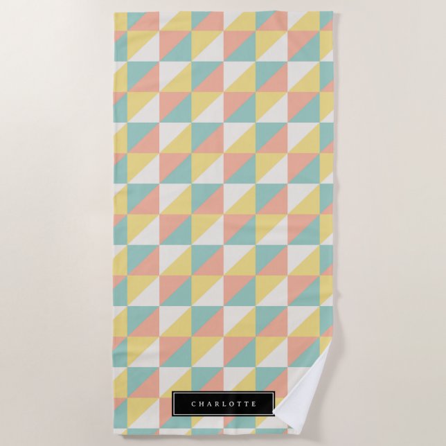 Colourful Geometric Abstract Triangle Modern Beach Towel (Front)