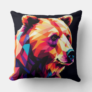 Colourful Geometric Bear Portrait Cushion