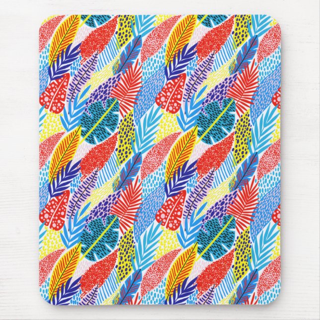 Colourful Geometric Boho Tropical Jungle Floral Mouse Mat (Front)