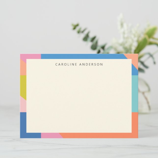 Colourful Geometric Border Personalised Name  Card (Standing Front)