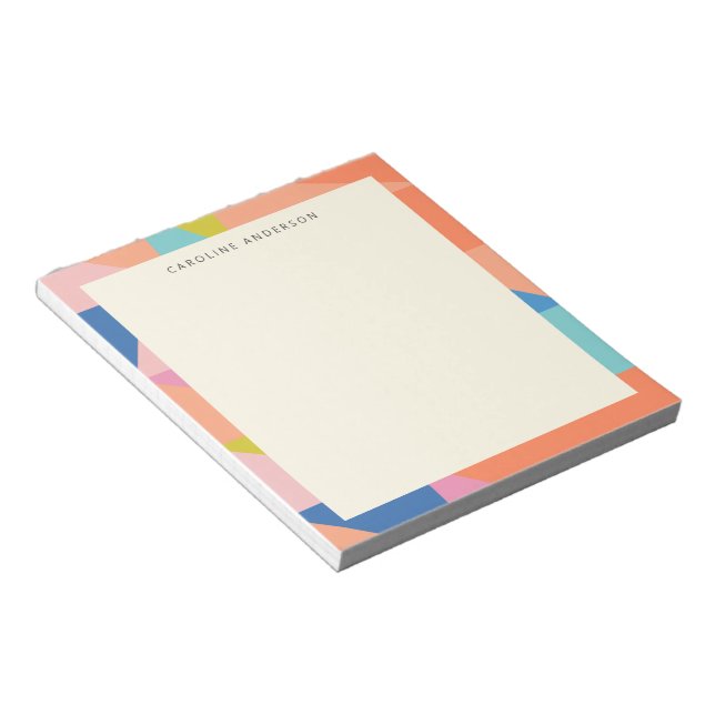 Colourful Geometric Border Personalised Name  Notepad (Angled)