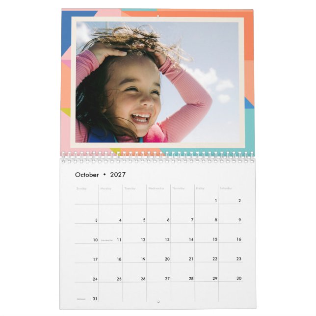 Colourful Geometric Border Personalised Photo 2025 Calendar (Oct 2027)